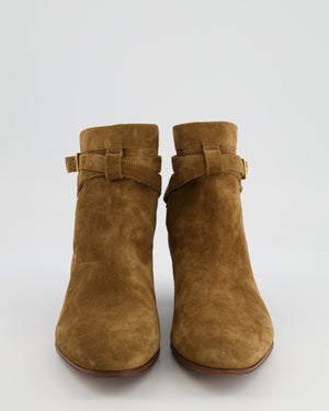 Saint Laurent Camel Suede Ankle Boots with Buckle Detail Size EU 39.5