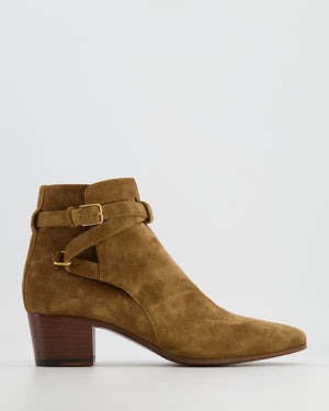 Saint Laurent Camel Suede Ankle Boots with Buckle Detail Size EU 39.5