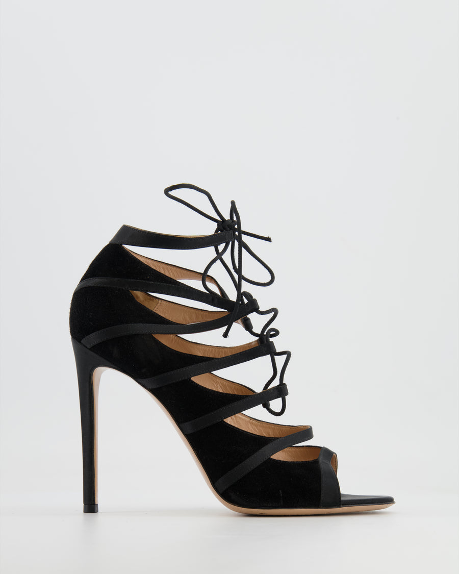 Gianvito Rossi Black Suede Lace-Up Sandal Heels Size EU 40