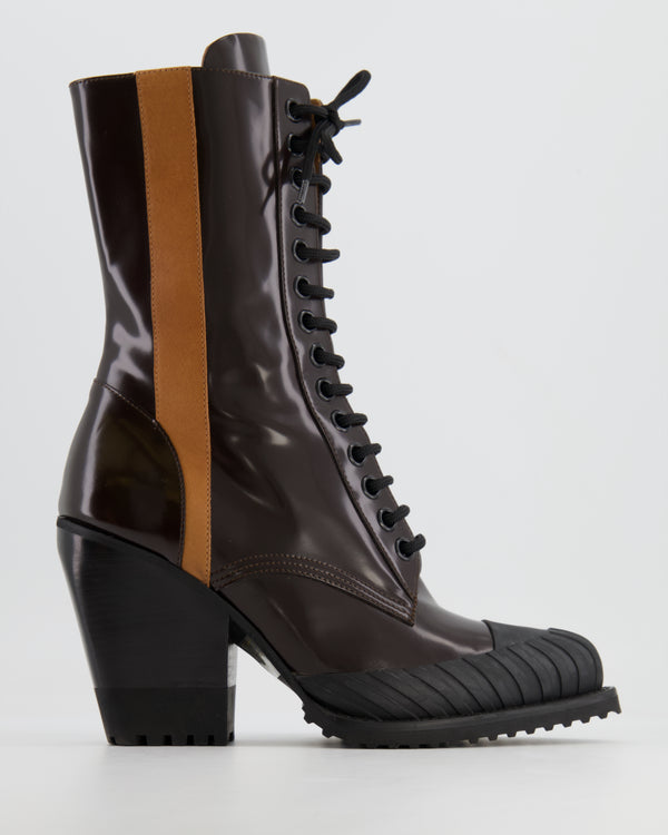 Chloé Brown Patent Rylee Lace Up Boots Size EU 40.5