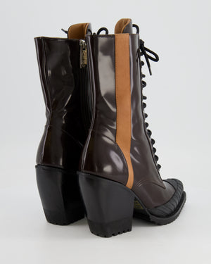 Chloé Brown Patent Rylee Lace Up Boots Size EU 40.5