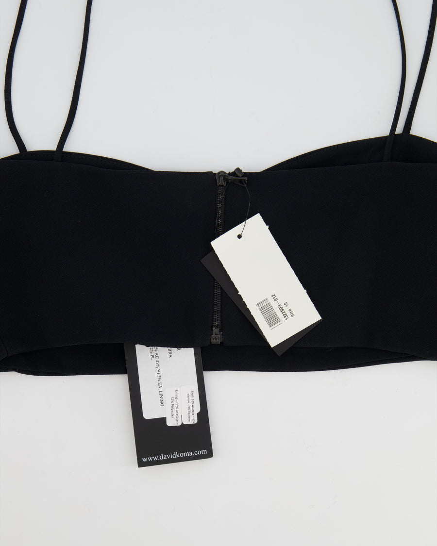 David Koma Black Cady Long-Sleeve Bralette Top Size UK 10