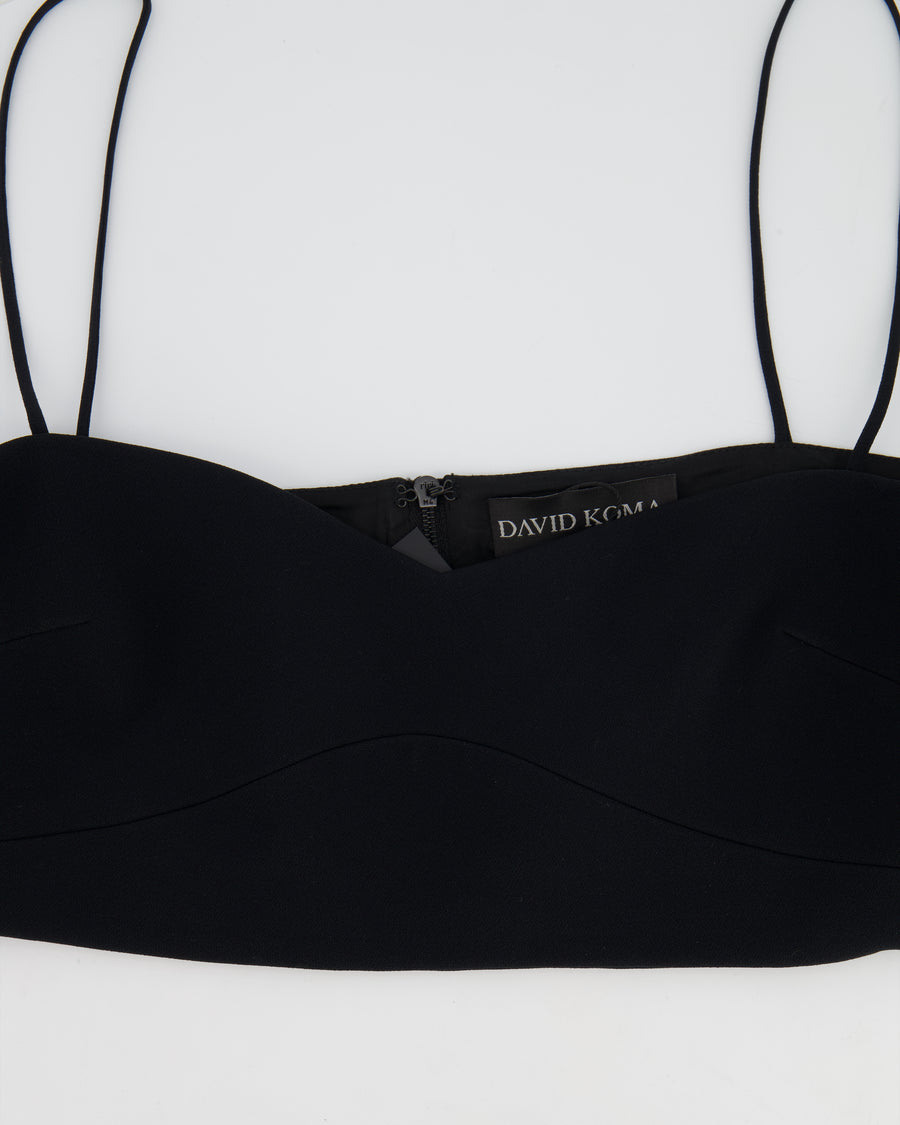 David Koma Black Cady Long-Sleeve Bralette Top Size UK 10