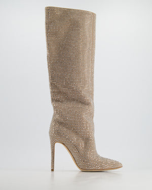 Paris Texas Beige Suede Heeled Crystal Embellished Knee-High Boots EU 37