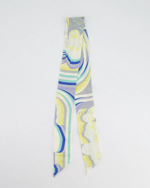 Hermès Brides De Gala Twilly Scarf in Cream, Blue & Yellow Printed Silk