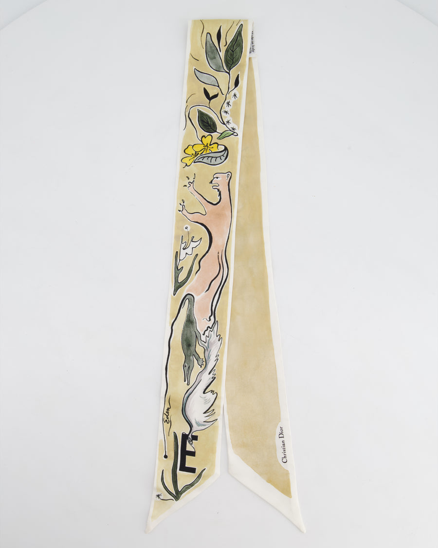 Christian Dior ABCDior 'E' Mitzah Silk Scarf In Gold & Neutral Printed Silk