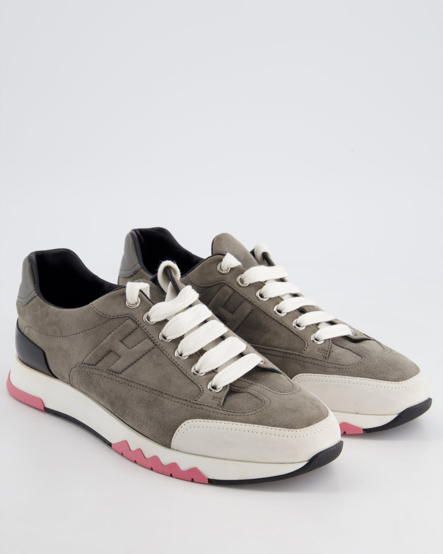 Hermès Grey Suede Trial Sneaker with Pink Sole Detail Size EU 37.5