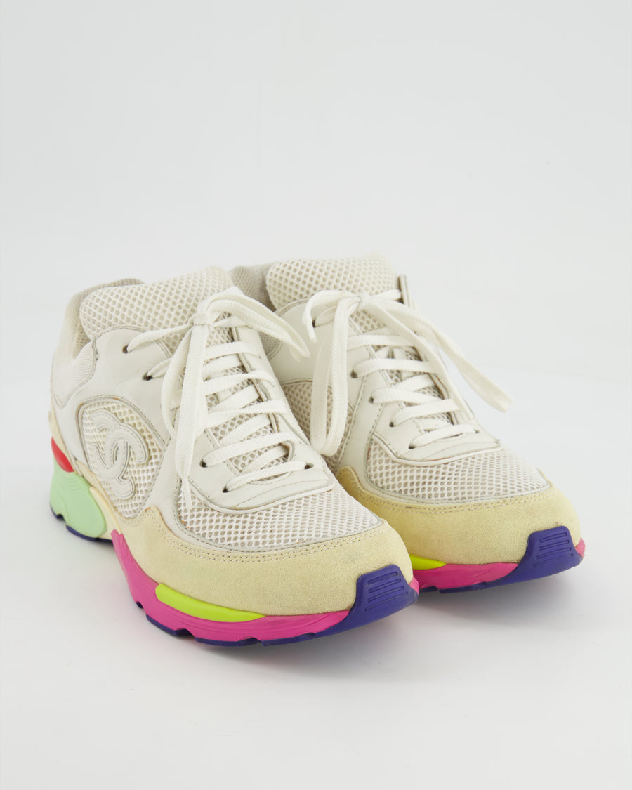 Chanel White CC Logo Trainers with Multicolour Details Size EU 38