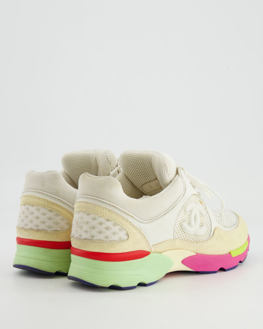 Chanel White CC Logo Trainers with Multicolour Details Size EU 38