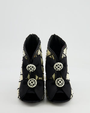 Chanel Black and White Open-Toe Heels with Sequin Embellishments Size EU 37.5