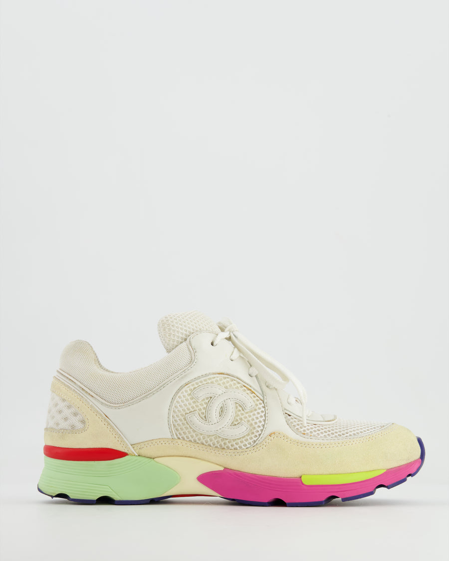 Chanel White CC Logo Trainers with Multicolour Details Size EU 38