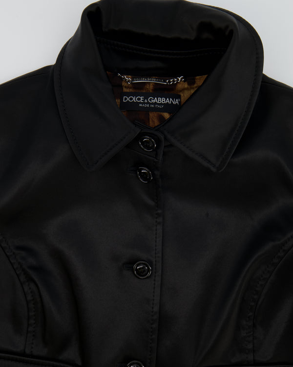 Dolce & Gabbana Black Nylon Cropped Jacket with Buttons Size IT 40 (UK 8)