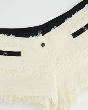 Chanel Cream and Black Tweed Mini Shorts Tulle Details and CC Logo Buttons Size FR 40 (UK 12)