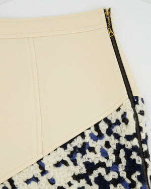 Louis Vuitton Cream Skirt with Navy White Wool Appliqué and Split Details Size FR 36 (UK 8)