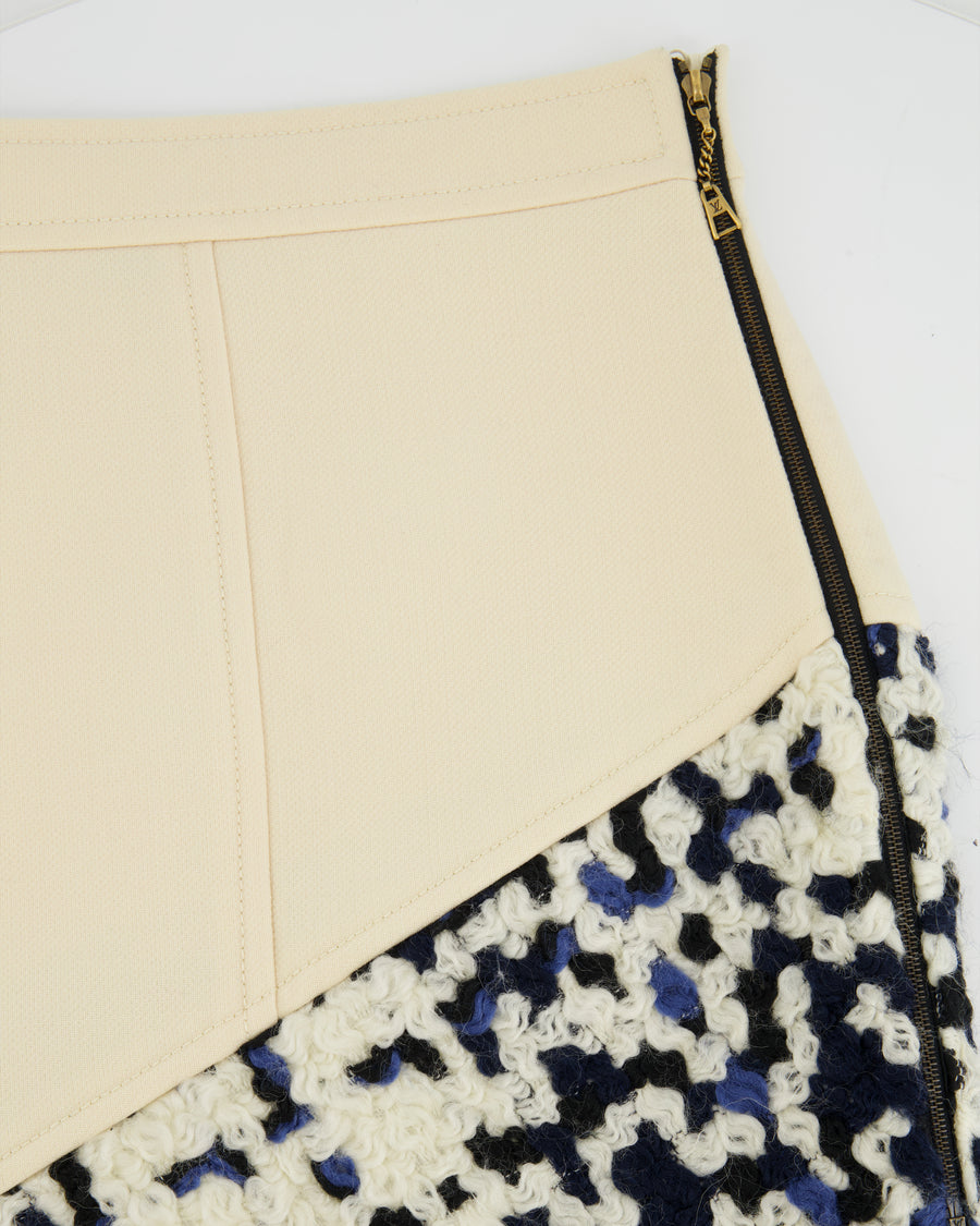 Louis Vuitton Cream Skirt with Navy White Wool Appliqué and Split Details Size FR 36 (UK 8)