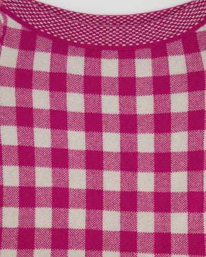 Chanel Pink and White Gingham Cashmere Short-Sleeve Top with CC Logo Size FR 38 (UK 10)