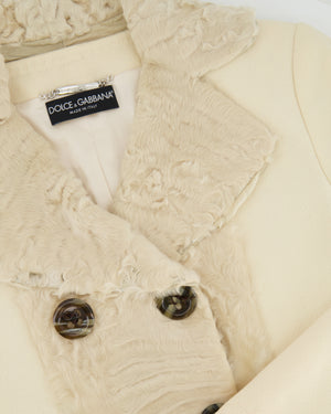 Dolce & Gabbana Cream Jacket with Textured Collar and Large Buttons Detail Size IT 40 (UK 8)