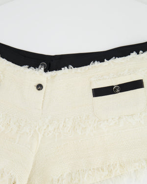 Chanel Cream and Black Tweed Mini Shorts Tulle Details and CC Logo Buttons Size FR 40 (UK 12)