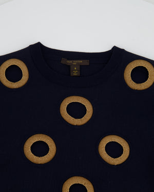 Louis Vuitton Navy Long-Sleeve Wool Top with Gold Cut-Out Details Size S (UK 8)