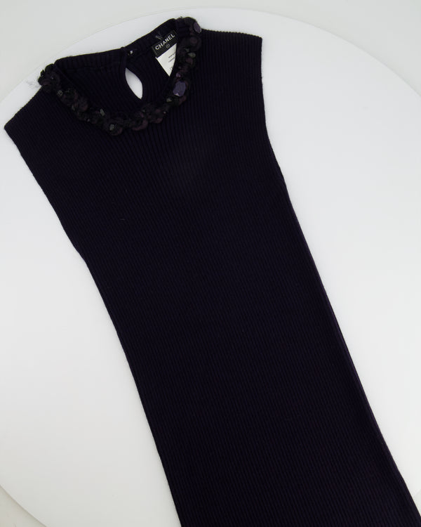 Chanel Purple Cashmere Silk Blend Sleeveless Top with Stone-Embellished Collar Size FR 40 (UK 12)