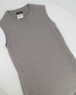 Chanel Light Grey Cashmere Sleeveless Dress with CC Pearl Buttons Detailing Size FR 34 (UK 6)