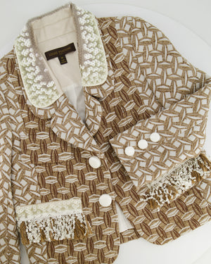 Louis Vuitton Beige Plaid Printed Jacket with Sequin Embellishments and Pockets Size FR 38 (UK 10)