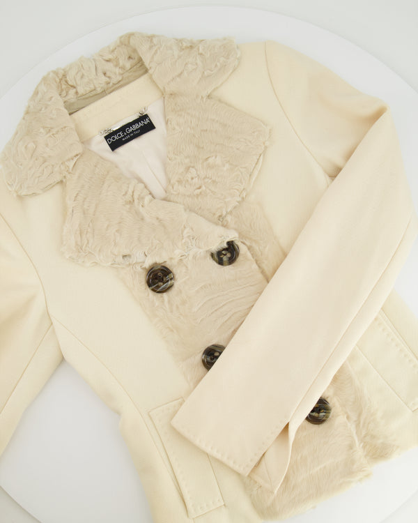 Dolce & Gabbana Cream Jacket with Textured Collar and Large Buttons Detail Size IT 40 (UK 8)