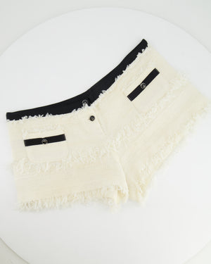 Chanel Cream and Black Tweed Mini Shorts Tulle Details and CC Logo Buttons Size FR 40 (UK 12)