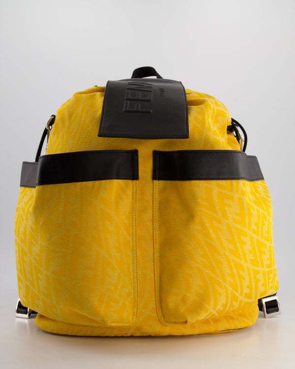 Fendi Yellow Zucca FF Logo Backpack with Leather Flap Detail