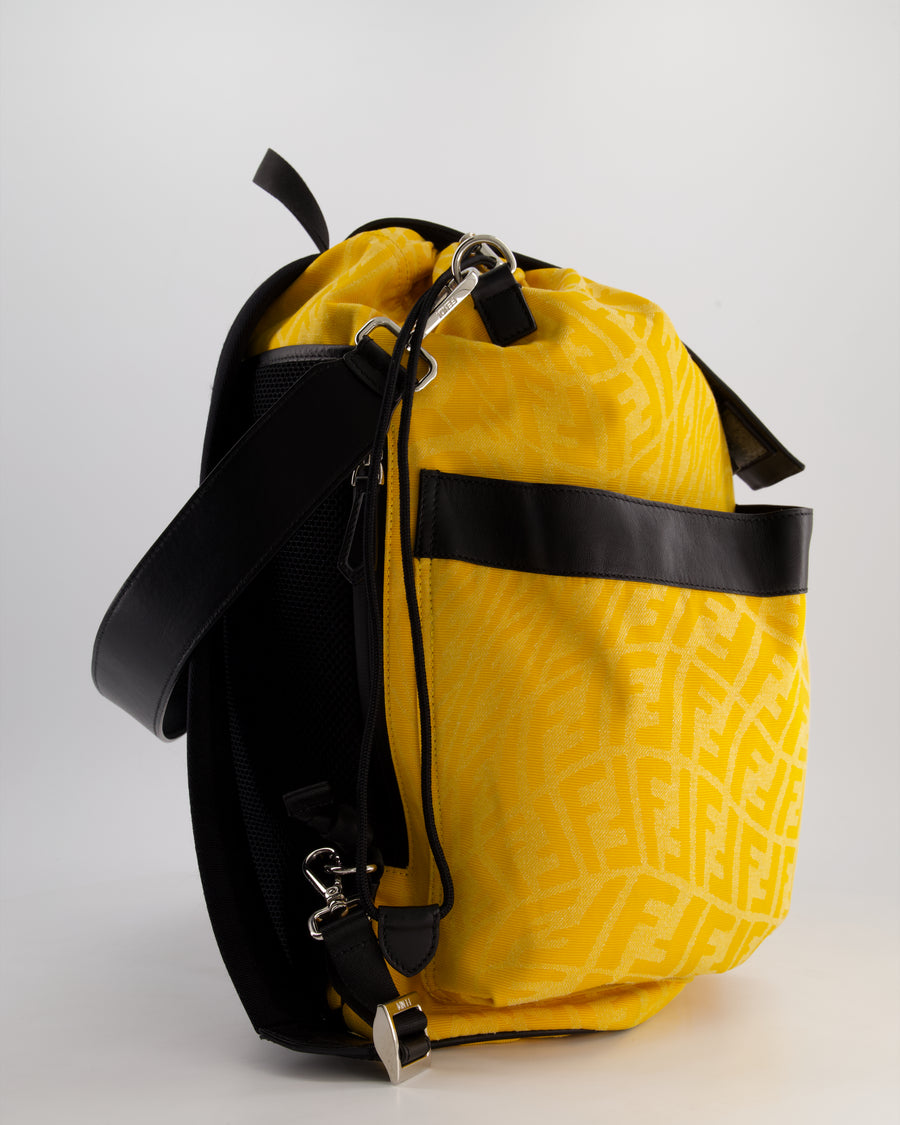 Fendi Yellow Zucca FF Logo Backpack with Leather Flap Detail