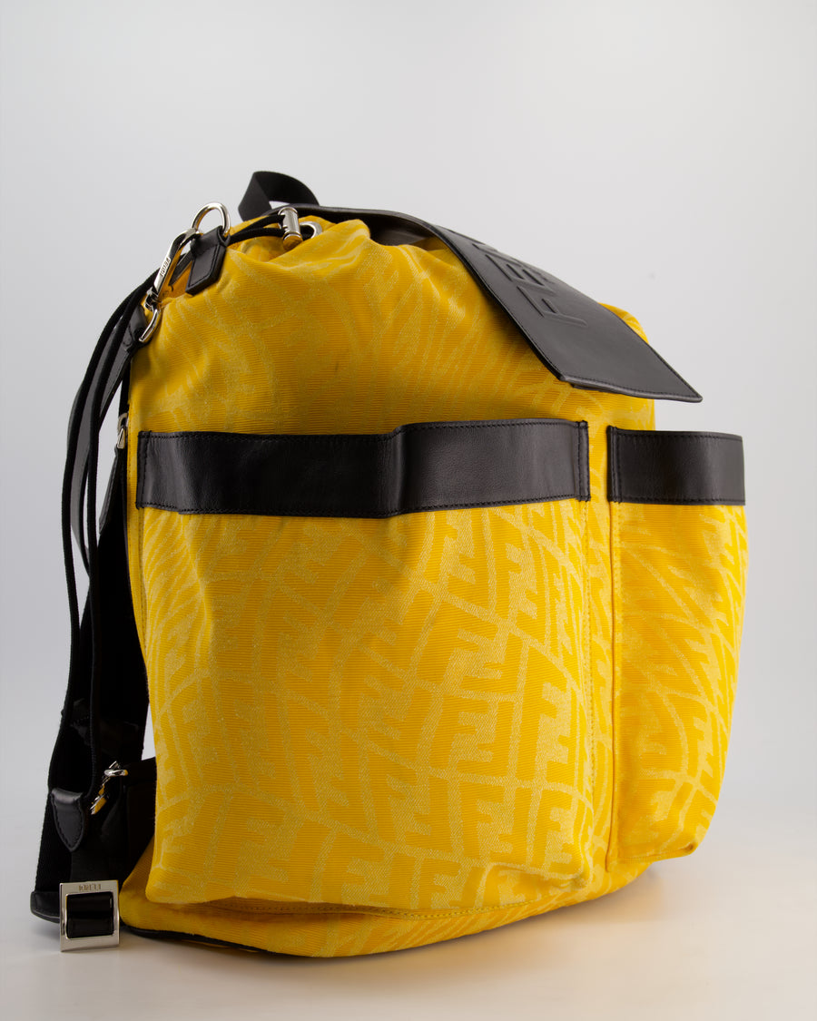 Fendi Yellow Zucca FF Logo Backpack with Leather Flap Detail