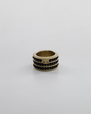 Chanel A/16 Black CC 3 Tiered Beaded Ring