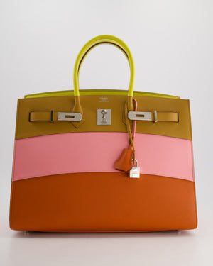 Hermès Birkin 35cm Sellier Sunrise Rainbow Bag in Epsom Lime / Sesame / Rose Confetti / Terre Battue Leather with Palladium Hardware