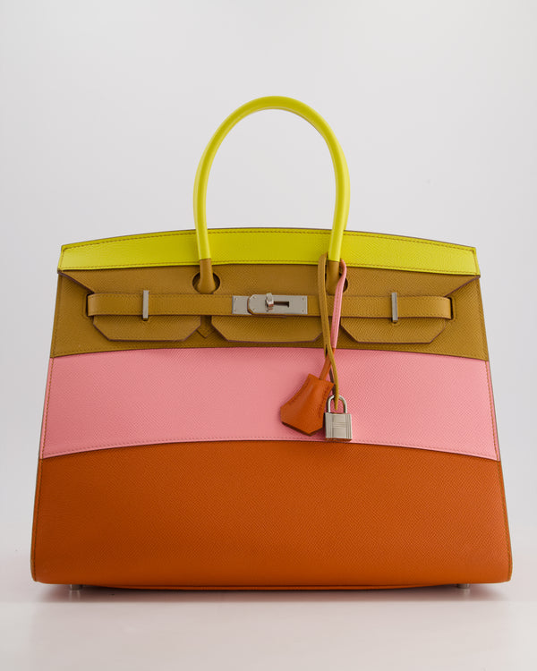 Hermès Birkin 35cm Sellier Sunrise Rainbow Bag in Epsom Lime / Sesame / Rose Confetti / Terre Battue Leather with Palladium Hardware