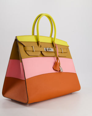 Hermès Birkin 35cm Sellier Sunrise Rainbow Bag in Epsom Lime / Sesame / Rose Confetti / Terre Battue Leather with Palladium Hardware