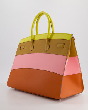 Hermès Birkin 35cm Sellier Sunrise Rainbow Bag in Epsom Lime / Sesame / Rose Confetti / Terre Battue Leather with Palladium Hardware