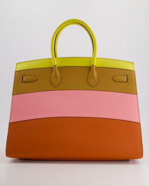 Hermès Birkin 35cm Sellier Sunrise Rainbow Bag in Epsom Lime / Sesame / Rose Confetti / Terre Battue Leather with Palladium Hardware