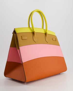 Hermès Birkin 35cm Sellier Sunrise Rainbow Bag in Epsom Lime / Sesame / Rose Confetti / Terre Battue Leather with Palladium Hardware