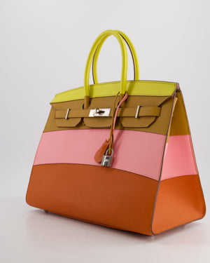 Hermès Birkin 35cm Sellier Sunrise Rainbow Bag in Epsom Lime / Sesame / Rose Confetti / Terre Battue Leather with Palladium Hardware