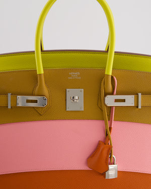 Hermès Birkin 35cm Sellier Sunrise Rainbow Bag in Epsom Lime / Sesame / Rose Confetti / Terre Battue Leather with Palladium Hardware