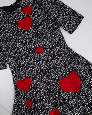 Dolce & Gabbana Black Rose Print Dress with Love Heart Embroidery Size IT 40 (UK 8)