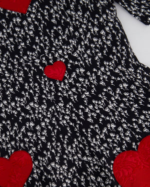 Dolce & Gabbana Black Rose Print Dress with Love Heart Embroidery Size IT 40 (UK 8)