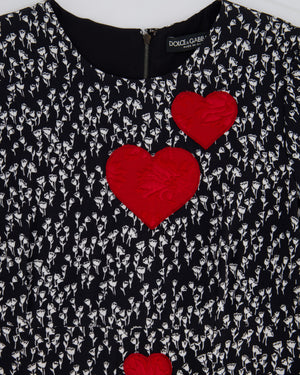 Dolce & Gabbana Black Rose Print Dress with Love Heart Embroidery Size IT 40 (UK 8)