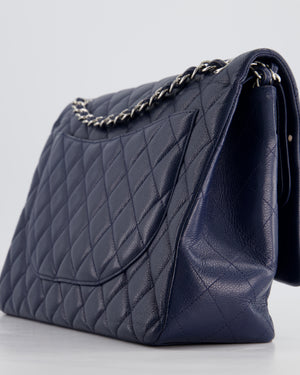 Chanel Navy Maxi Classic Double Flap Bag in Caviar Leather with Sliver Hardware