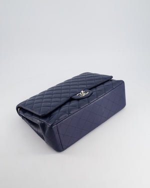 Chanel Navy Maxi Classic Double Flap Bag in Caviar Leather with Sliver Hardware