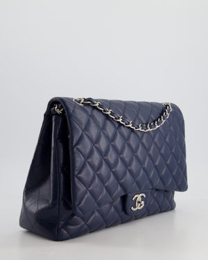 Chanel Navy Maxi Classic Double Flap Bag in Caviar Leather with Sliver Hardware