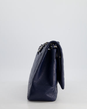 Chanel Navy Maxi Classic Double Flap Bag in Caviar Leather with Sliver Hardware