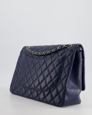 Chanel Navy Maxi Classic Double Flap Bag in Caviar Leather with Sliver Hardware