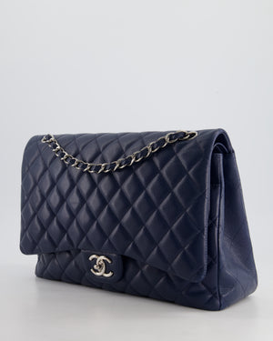 Chanel Navy Maxi Classic Double Flap Bag in Caviar Leather with Sliver Hardware