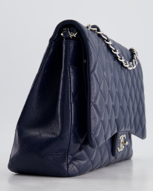 Chanel Navy Maxi Classic Double Flap Bag in Caviar Leather with Sliver Hardware